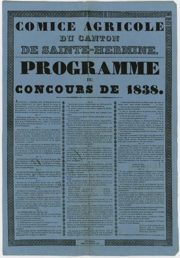 Fontenay-le-Comte Impr. Petitot Comice agricole du canton de Sainte-Hermine. Programme du concours de 1838, 16 septembre 1837.